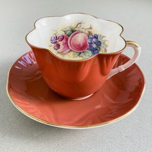 1960 Vintage Crown Staffordshire Orange White China Teacup and Saucer Set